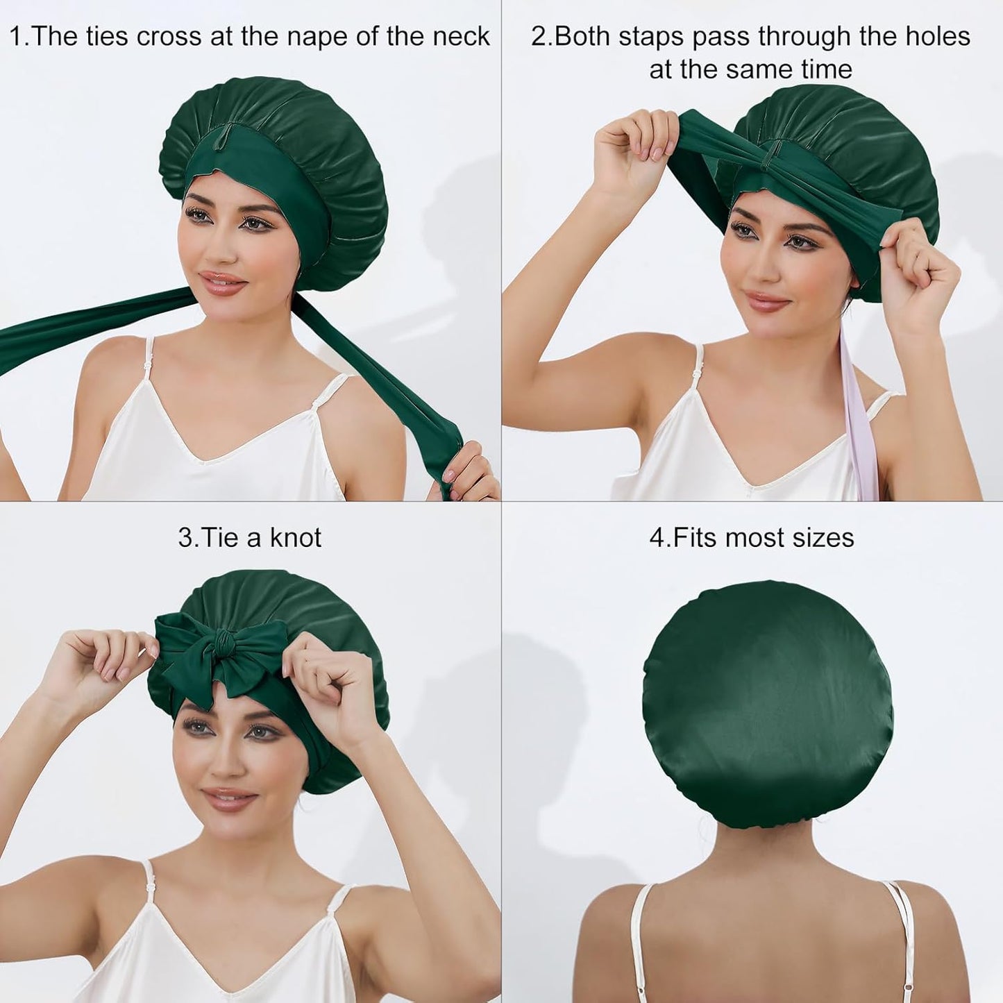 ZIMASILK 100% Mulberry Silk Bonnet for Sleeping Women Long Hair Double Layer Silk Hair Wrap with Tie Band Stay On Head (1Pc, Blackish Green)