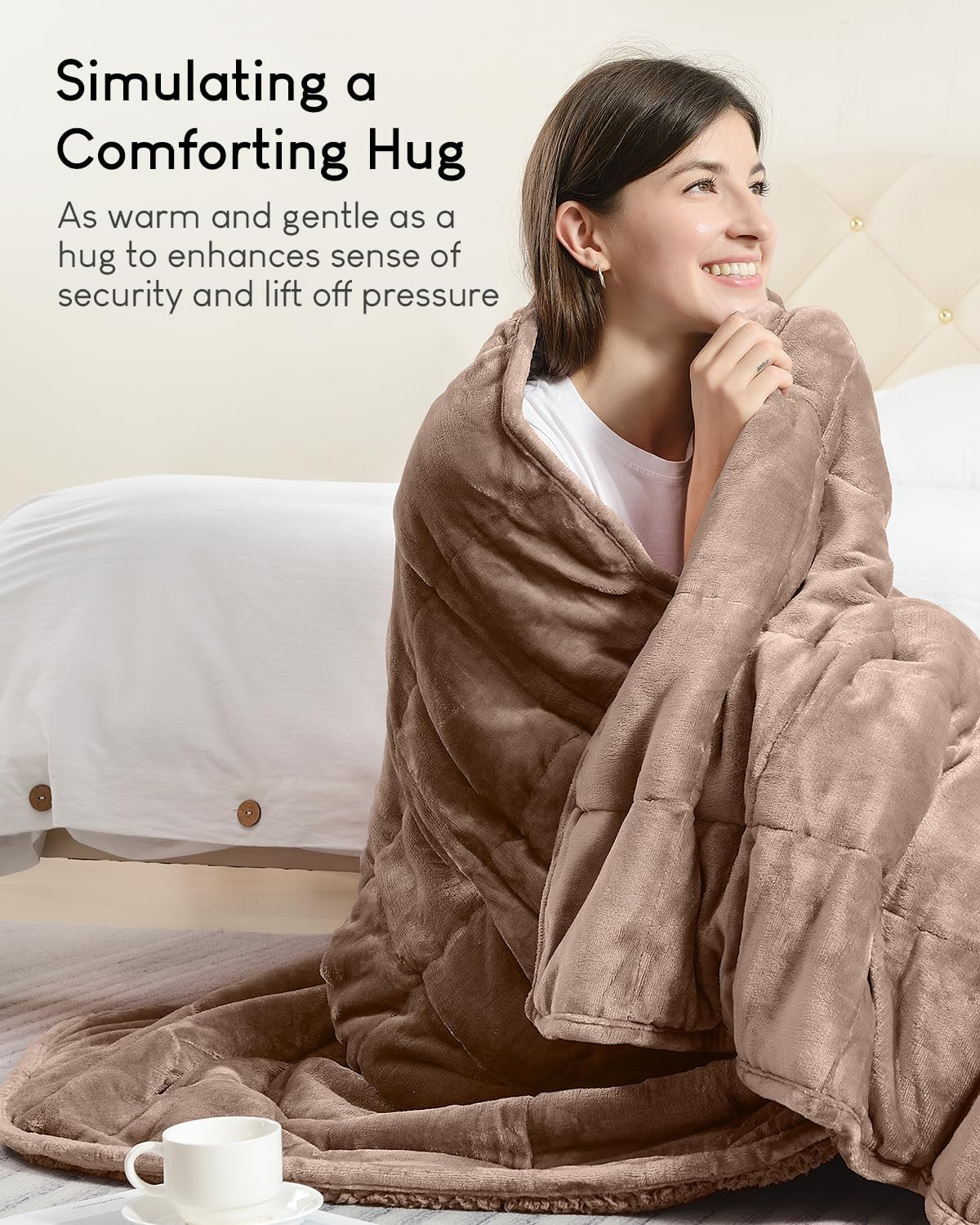 Cottonblue Sherpa Fleece Weighted Blanket 15 lbs for Adult, Flannel Cozy Bed Blankets, Fuzzy Sherpa Weighted Blankets Full Size 48 x 72 inches, Soft Blanket for Sofa Beds, Dark Brown