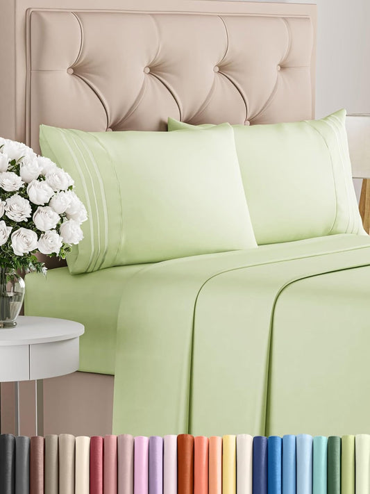 Full Size 4 Piece Sheet Set - Comfy Breathable & Cooling Bed Sheets Set - Hotel Luxury Bedding for Women, Men, Kids, Teens, Boys & Girls - Deep Pockets and Wrinkle Free - Oeko-Tex - Light Sage Green