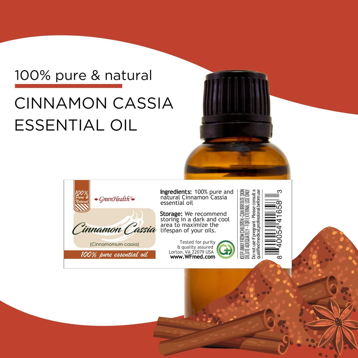 Cinnamon Essential Oil (Cassia) - 32 fl oz - 100% Pure Essential Oil - Aluminum Bottle - Greenhealth