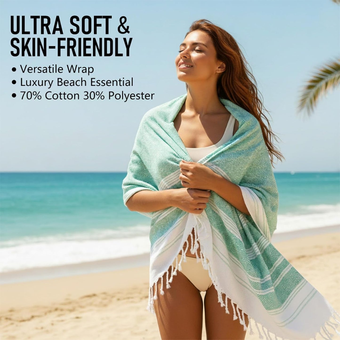 4 Pack Cotton Turkish Beach Towel Lightweight Thin Travel Vacation Essentials Oversized XL Towels Set for Pool Swim Bath Camping Cruise Accessories Absorbent Quick Dry Sand Free Bulk clearance Blanket