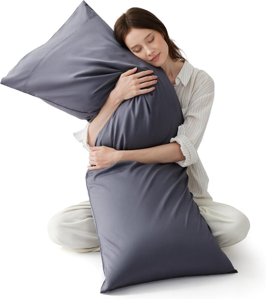 Bedsure Body Pillow Cover, Cooling Body Pillow Pillowcase for Hot Sleepers, Rayon Derived from Bamboo Grey Pillowcase, Breathable & Soft Long Pillow Case Cover with Envelope Closure, 20x54 Inches