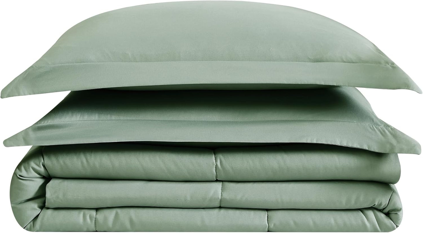 London Fog Garment Washed Solid Comforter Set Green Microfiber 3-Piece King Comforter Set, Solid Themed, Adult and Teen, Oeko-TEX Certified