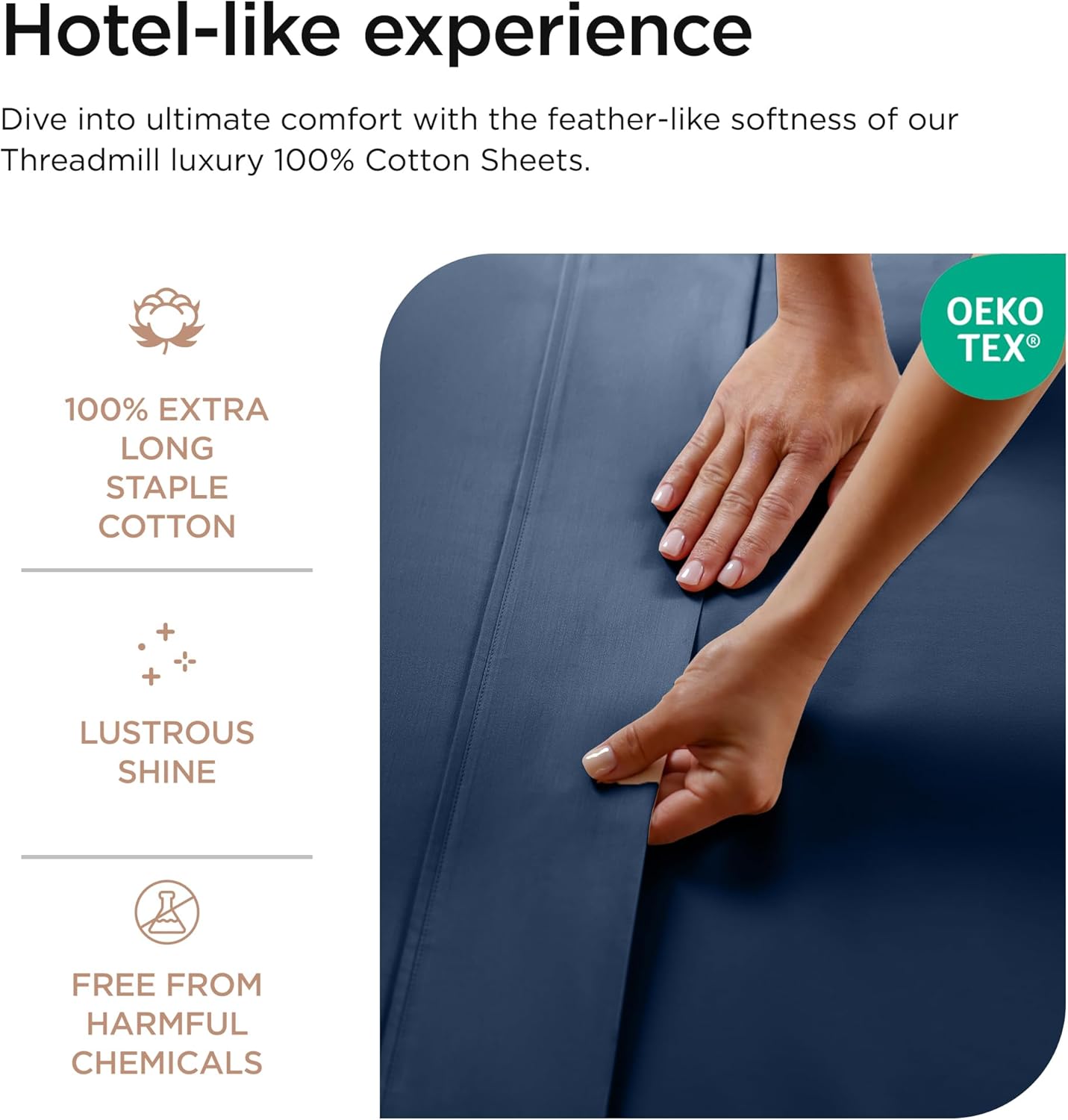 Threadmill Luxury 800 Thread Count Full Size 100% Cotton Sheets - Folkstone Blue Sateen Weave Bed-Sheets, Better Than Egyptian Cotton, 4 Pc Solid Bed Set, Fits 16" Deep Pocket