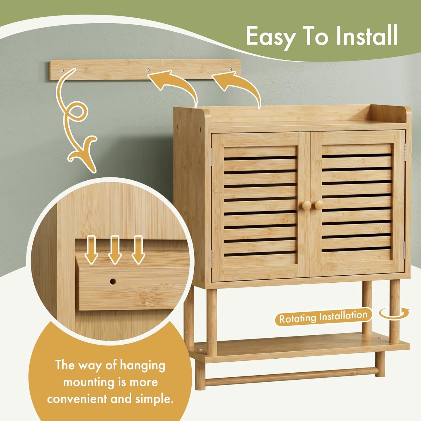 AmazerBath Bathroom Wall Cabinets, Large Bamboo Medicine Cabinets with Towel Bar, Hanging Over Toilet Storage Organizer Cabinet with Adjustable Shelves for Small Spaces, 8.3x21.3x26.6 Inches