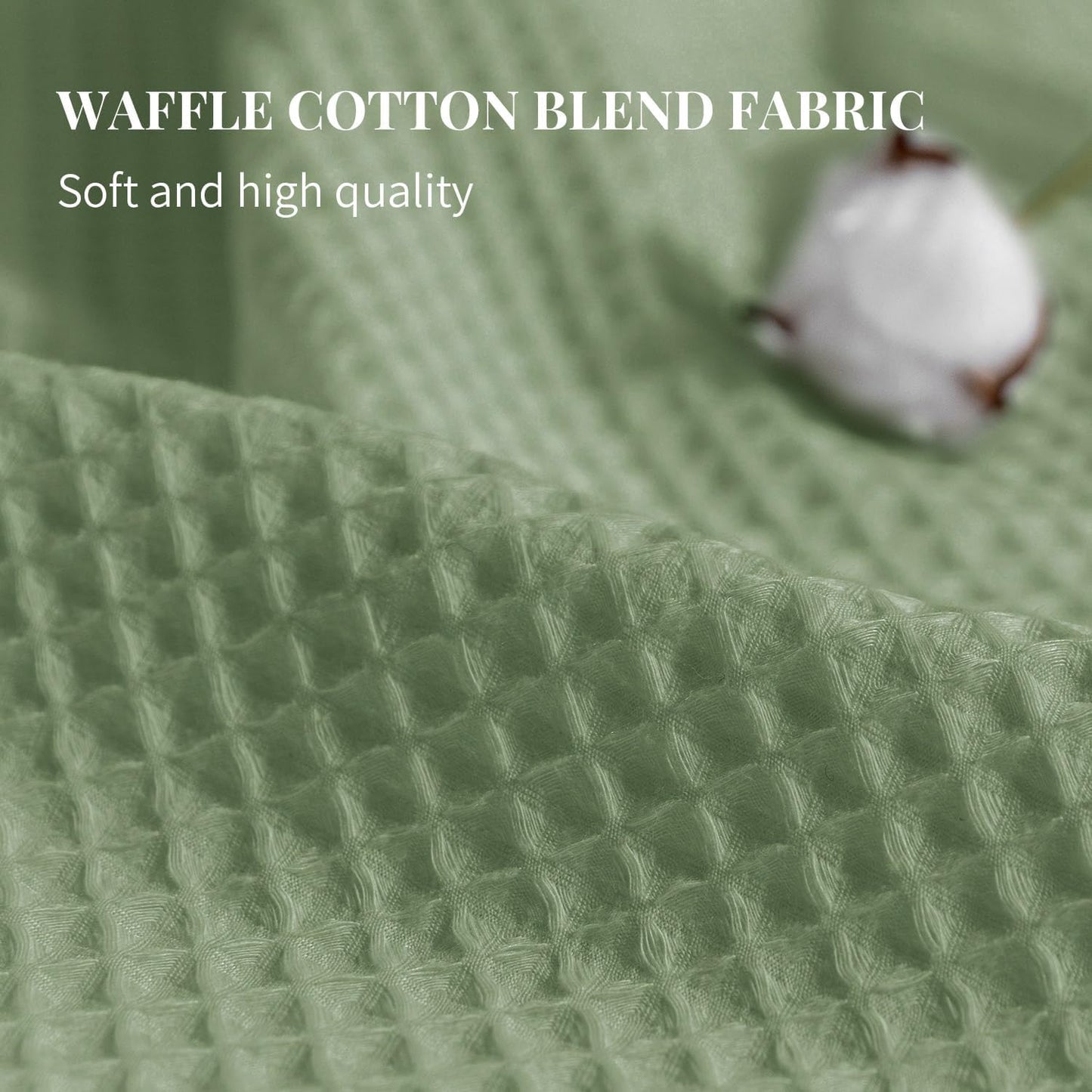 River Dream Sage Green Fabric Shower Curtain Set, Cotton Blend, Waffle Weave, with Snap in Replacement Liner，54 x 80 inches