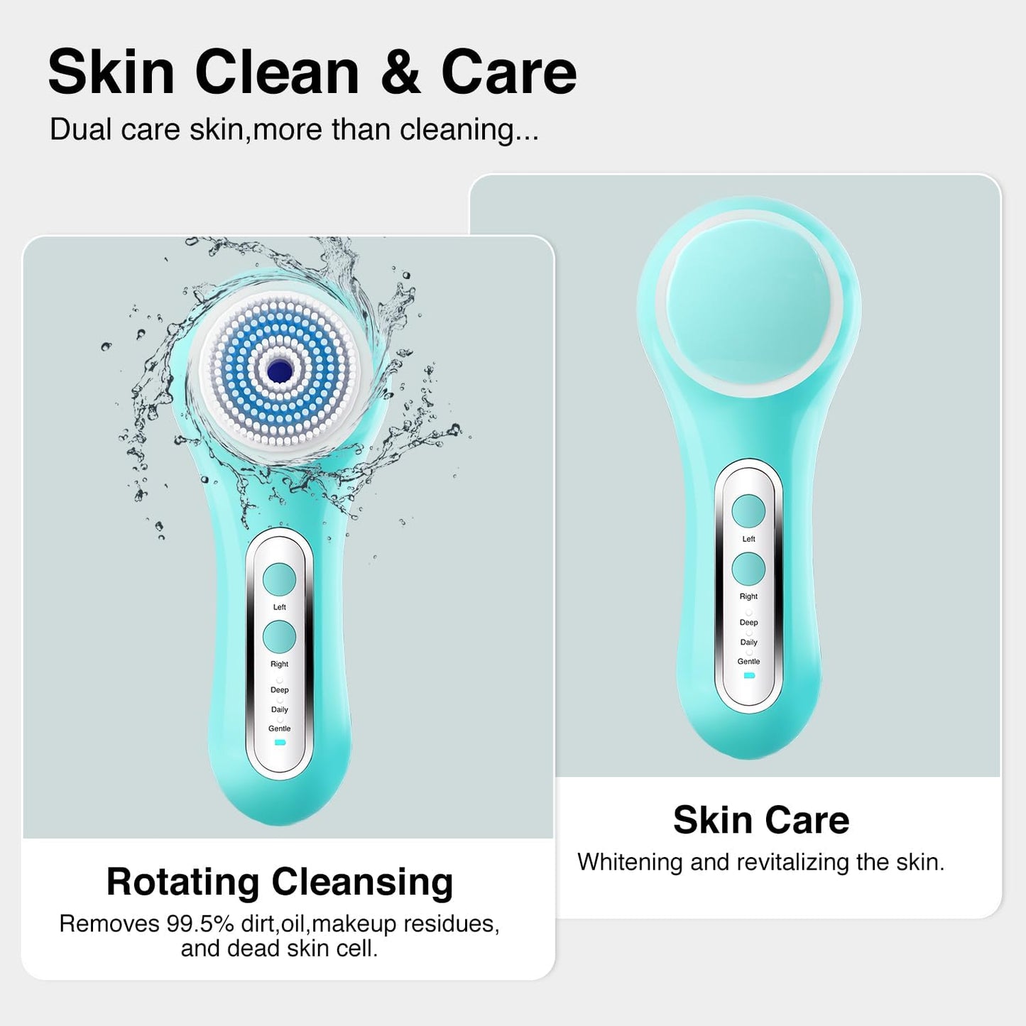 Face Scrubber Exfoliator, Rechargeable Facial Cleansing Brush with 2-Way Rotation & 3 Modes, 30-Day Runtime, 5 Brush Heads for SPA-Level Care, IPX7 Waterproof, Deep Cleaning for All Skin Types