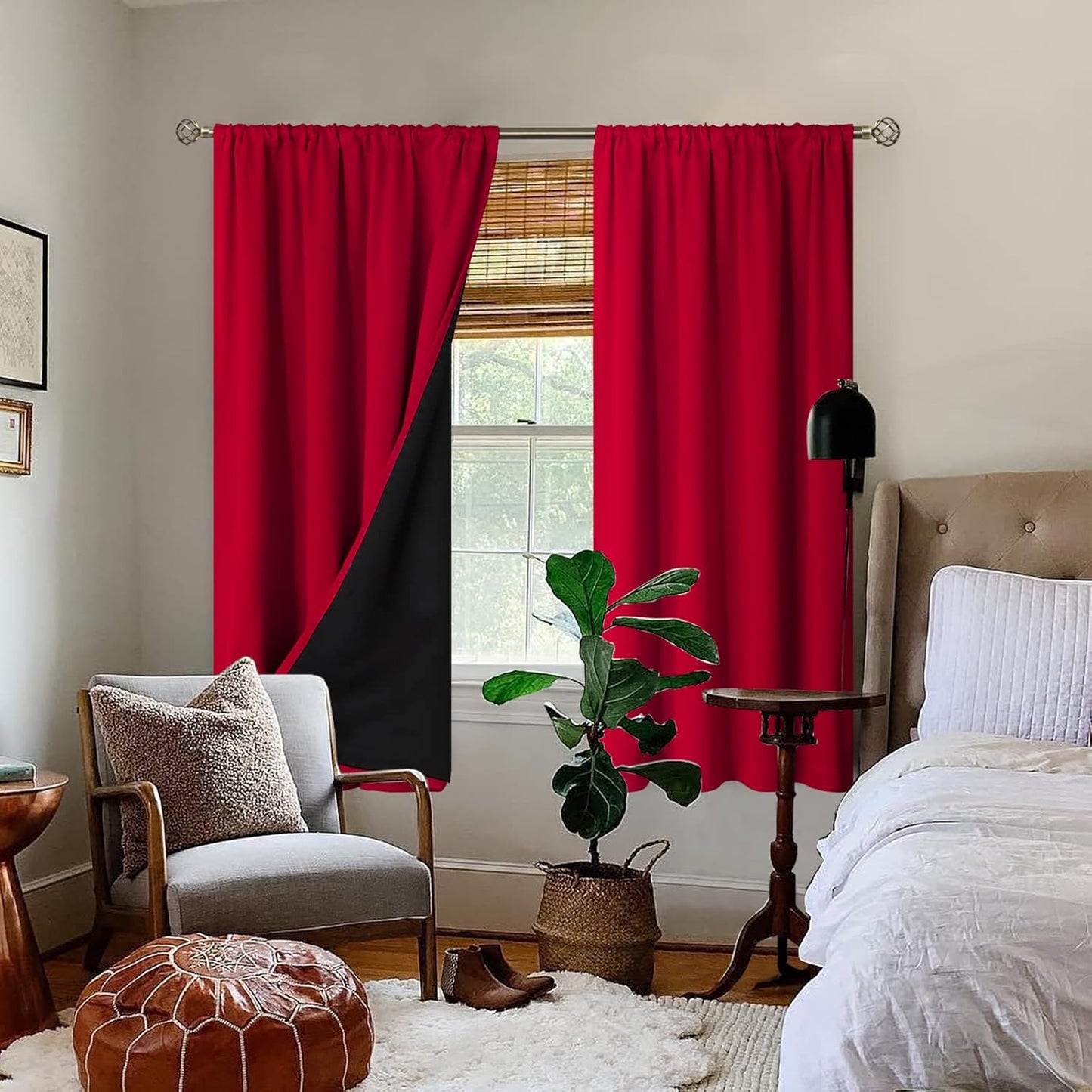 BGment Blackout Curtains for Bedroom 63 Inch Length 2 Panels Set, Thermal Insulated Bedroom Curtains Christmas Window Curtains Rod Pocket Room Darkening Drapes, 42 x 63 Inch, Red