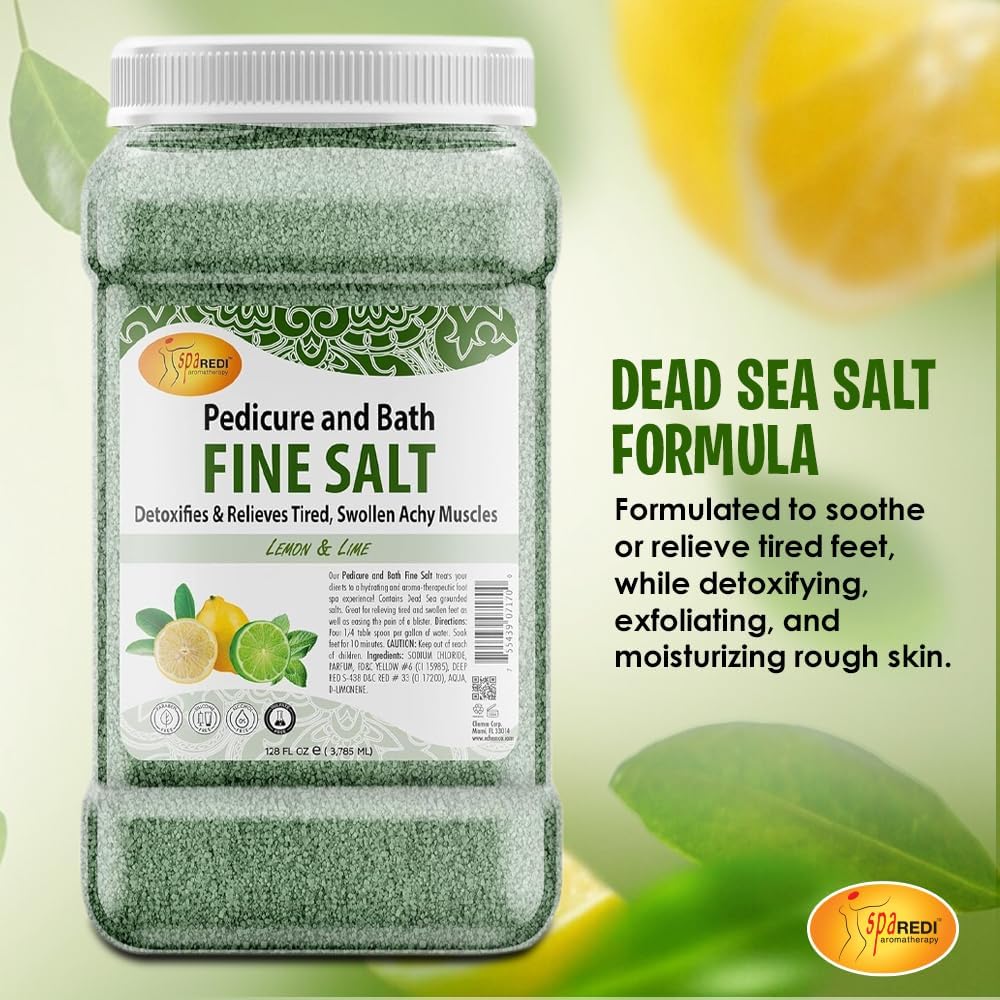 SPA REDI - Detox Foot Soak Pedicure and Bath Fine Salt, Lemon and Lime,128 Oz - Made with Dead Sea Salts, Argan Oil, Coconut Oil, and Essential Oil - Hydrates, Softens and Moisturizes