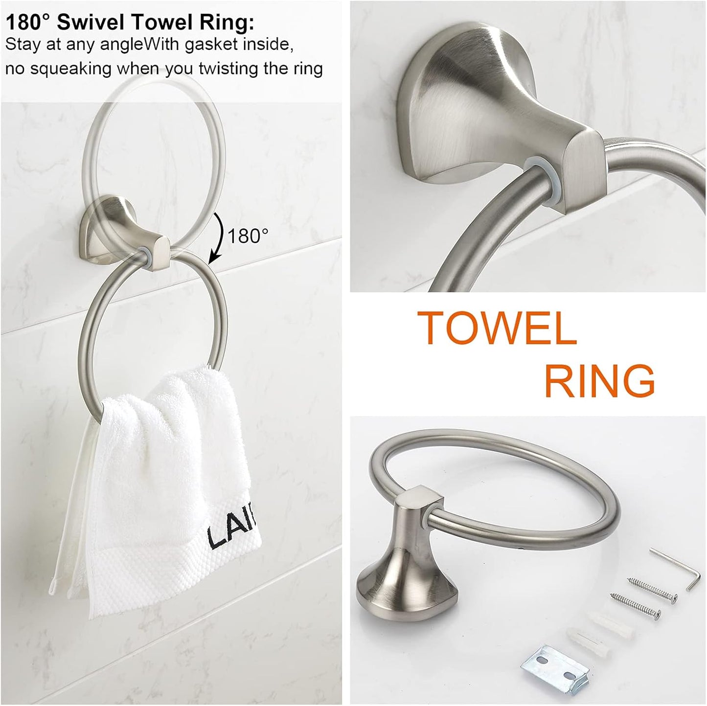 BGL Bathroom Hardware Set Brushed Nickel Adjustable Expandable Towel Bar 4-Piece Bathroom Accessory Set Wall Mounted Robe Hook Toilet Paper Holder Towel Ring Towel Bar
