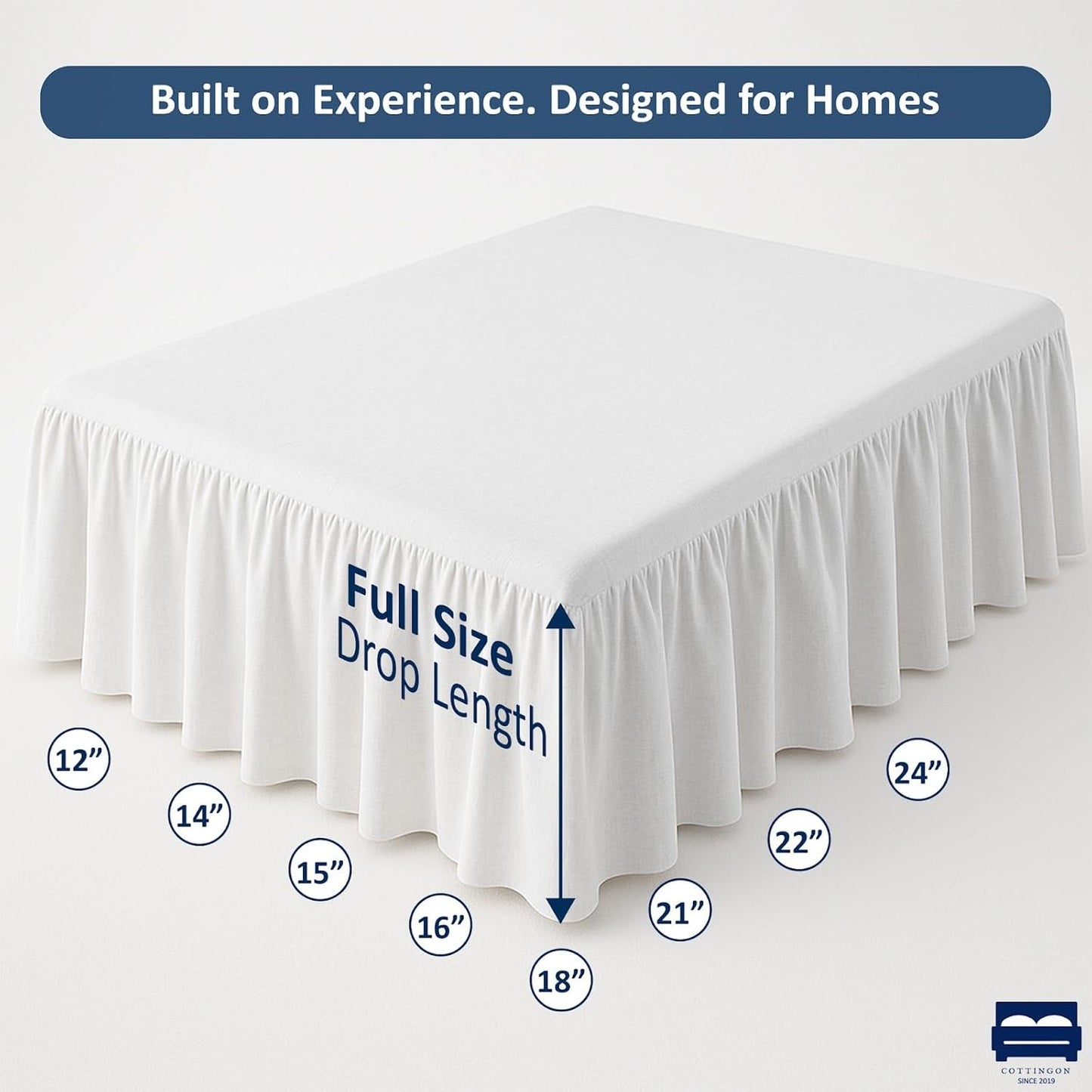 Cottingon Bed Skirt Full 18" Drop with Split Corners, 100% Microfiber Soft and Stylish, Dust Ruffle with Platform, White