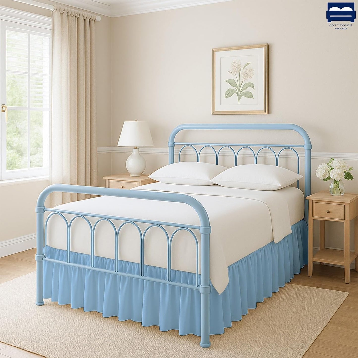 Cottingon Bed Skirt King 16" Drop with Split Corners, 100% Microfiber Soft and Stylish, Dust Ruffle with Platform, Light Blue