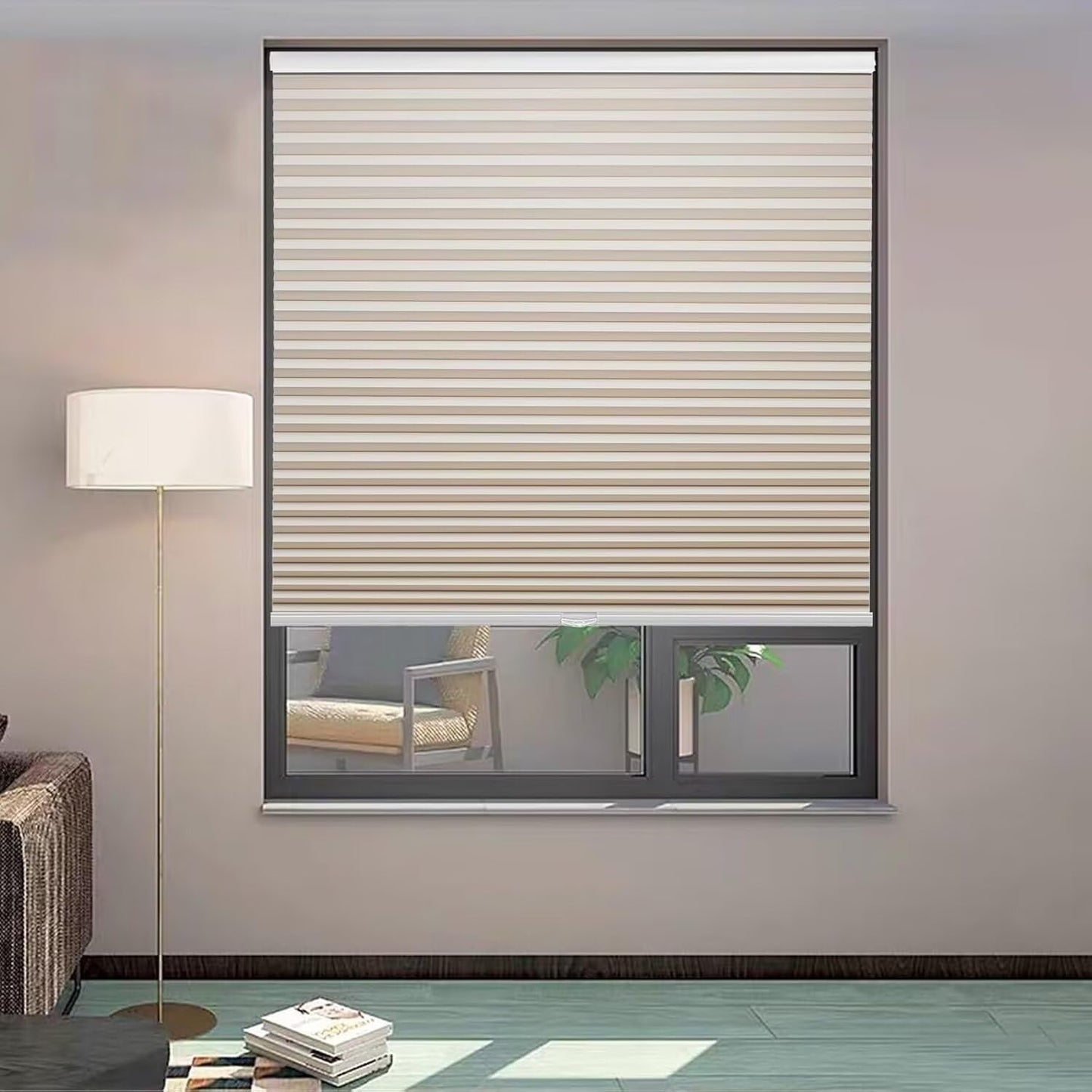 MYshade 1.5-Inch Cellular Cordless Blackout Shades,Thermal Insulating Noise Reducing Waterproof Blinds,Honeycomb Window Treatments for Indoor Light Control (Beige-32 W x 64" H)