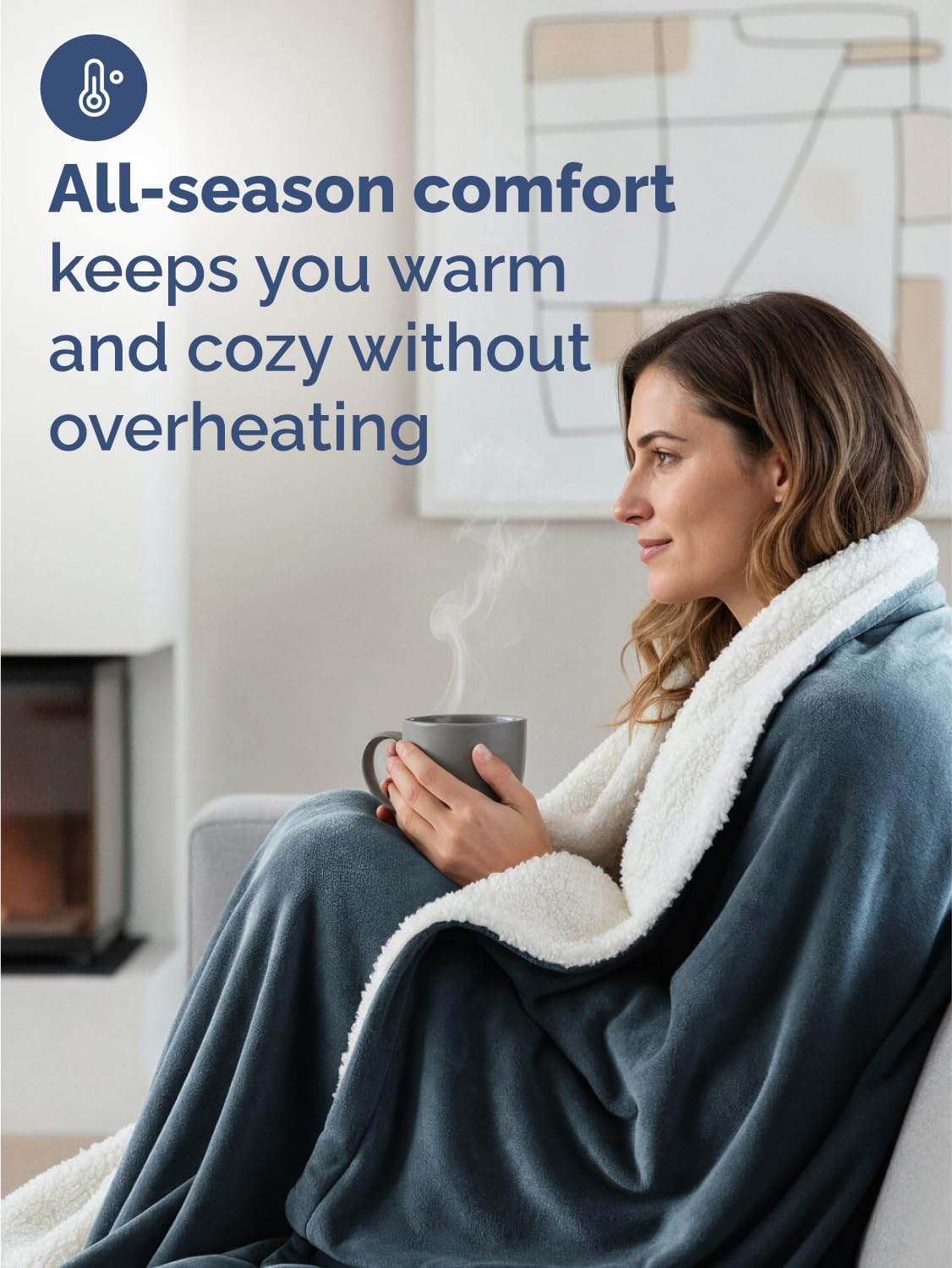 Sherpa Fleece Blanket Queen Size - Reversible Sherpa Fleece Queen Blanket - Super Soft Double Sided for Bed, Sofa, Couch - Thick, Warm, Fuzzy & Plush - Luxurious Bedding for Winter - Navy, 90" x 90"