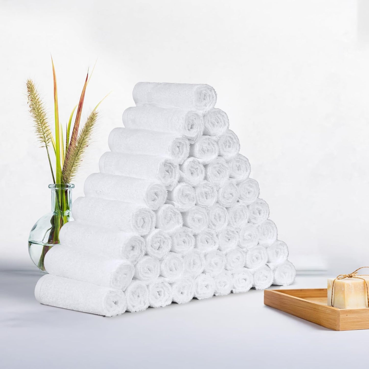 Amazon Basics Fast Drying Cotton Washcloths for Bathroom, Machine Washable, Soft and Absorbent, 12 x 12 in, White, 60 Pack