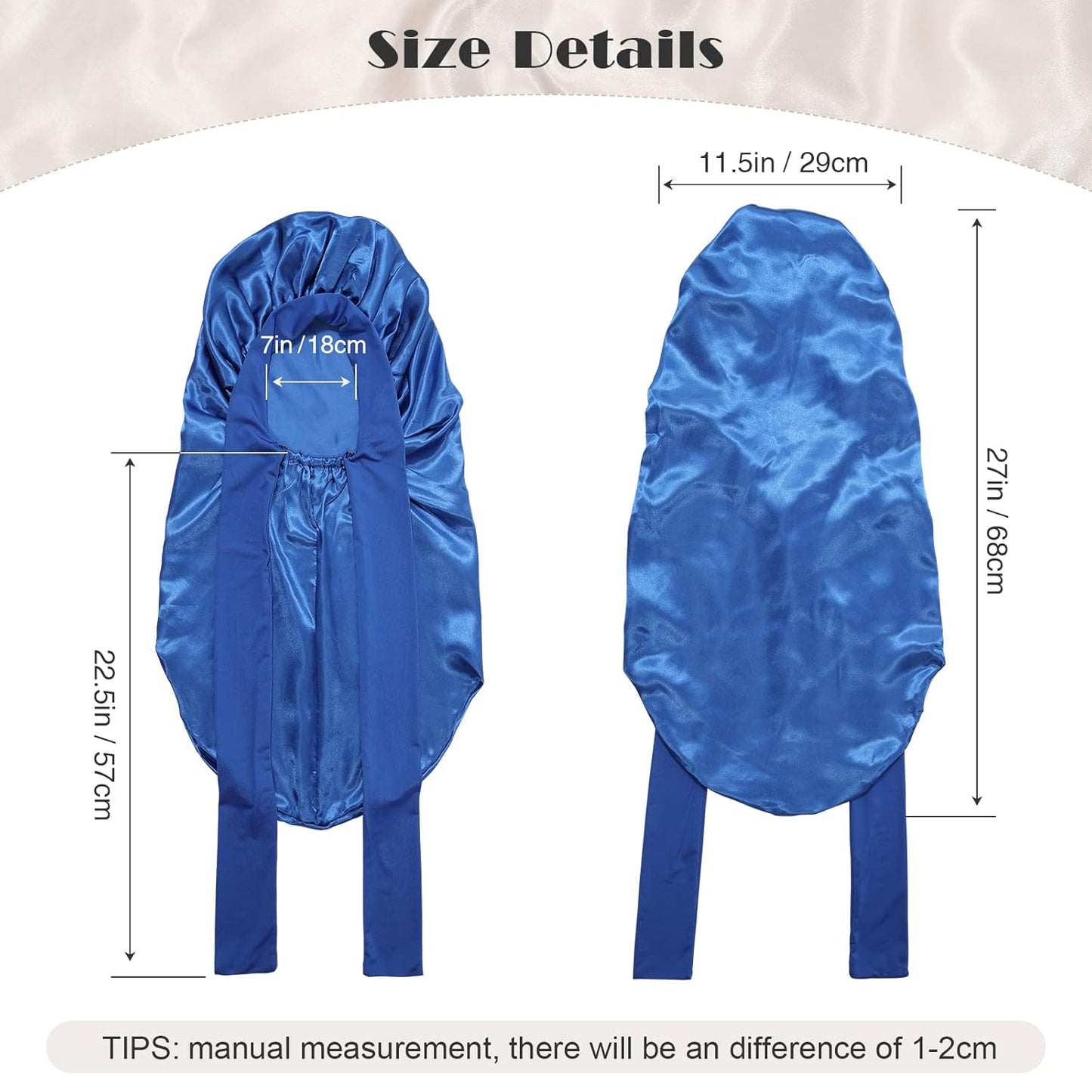 AWAYTR Long Satin Bonnet for Braids - Elastic Silk Hair Bonnets for Sleeping Night Cap Stretchy Tie Band for Women（Royal Blue）