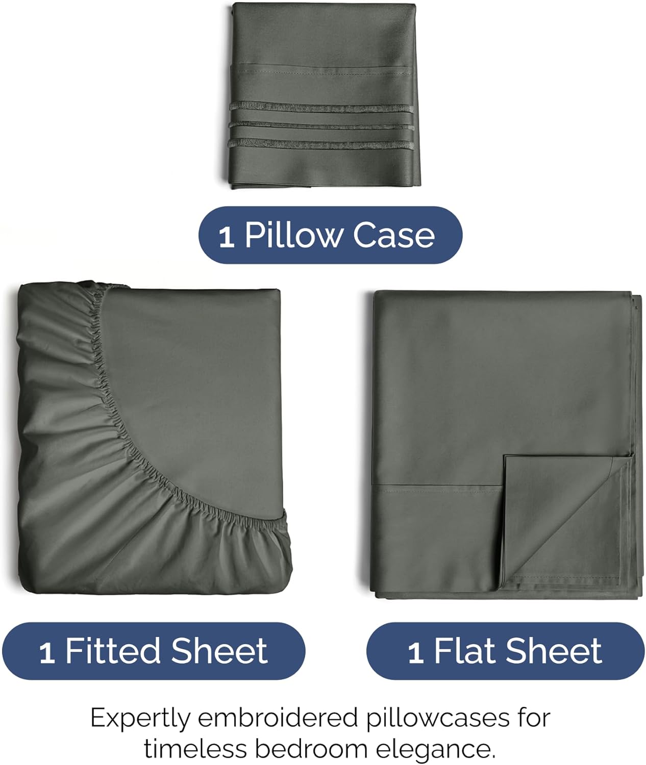 Twin XL Size 3 Piece Sheet Set - Extra Soft, Breathable & Cooling Sheets - Hotel Luxury Bed Sheets for Women & Men - Deep Pockets, Easy-Fit & Wrinkle-Free Sheets - Dark Slate Grey Oeko-Tex Bed Sheets