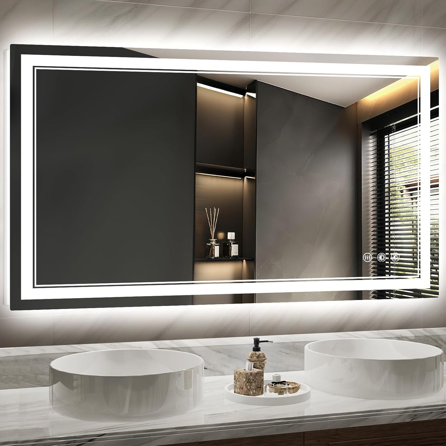 LED Bathroom Mirror with Lights: 60"x36" Wall Mounted Large Lighted Mirrors Fogless, Anti-Fog,Dimmable,Memory Function, Shatterproof Tempered Glass, Espejos para Baños, ETL Listed
