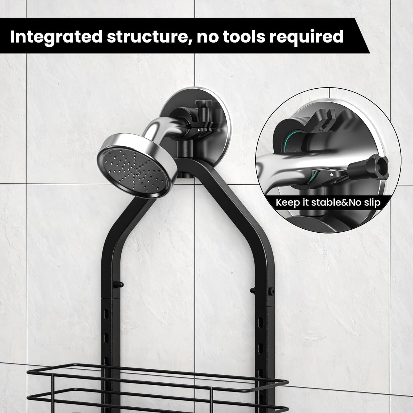 Shower Caddy Hanging (Black), Adjustable Anti-Swing-Over The Shower Head Caddy, 3 Tier Height Bathroom Storage Organizer, Bathroom Shelves Basket Rack, Shower Caddies Rack with Adjustable Soap Basket