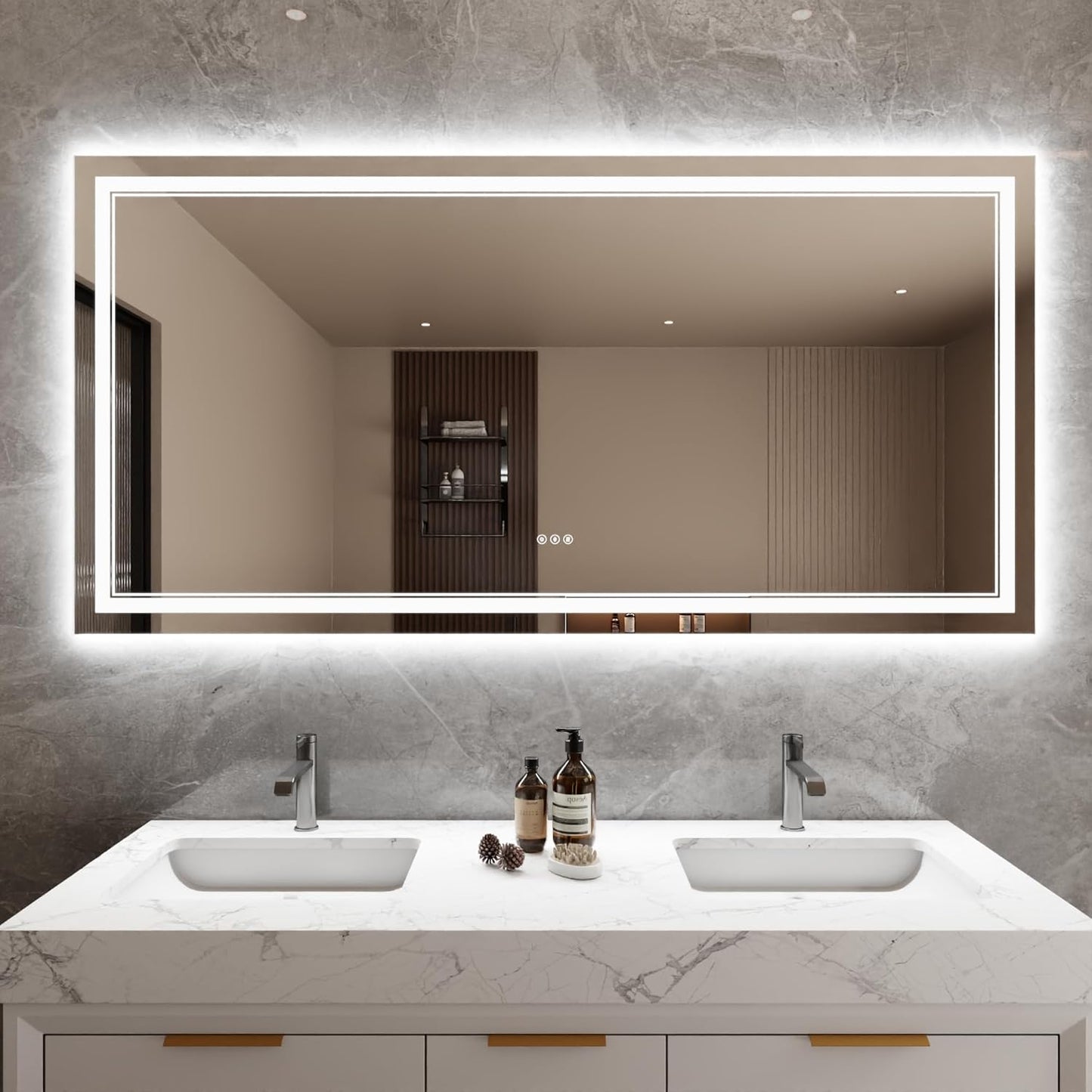 Bathroom Mirror with Lights 36"X72" with Front Light and Backlit, Tempered Glass, Wall Mount Horizontal/Vertical, Stepless Dimmable, 3 Colors, Anti Fog, Bathroom Memory LED Mirror
