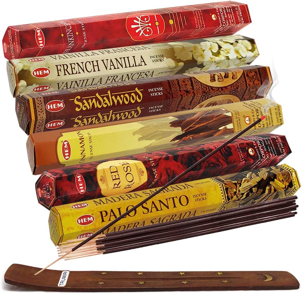 Hem Incense Sticks Variety Pack #22 and Incense Stick Holder Bundle with 6 Most Desired Fragrances