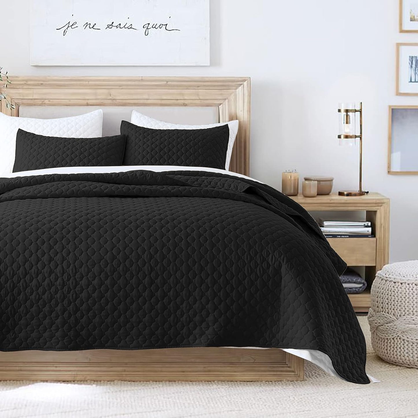 HORIMOTE HOME Quilt Set King Size, Black Bedspread with Clouds Pattern, Soft Coverlet Set Lightweight Microfiber Quilted Bedspread for All Season, Includes 1 Quilt and 2 Pillow Shams