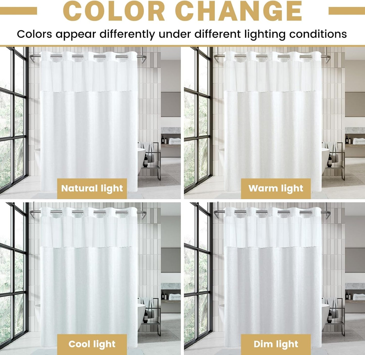Small No Hook Shower Curtain with Snap in Liner, Polyester Textured Shower Curtain with Liner Set, Waterproof Washable Hotel Style Shower Curtains for Bathroom, 54Wx80H, White