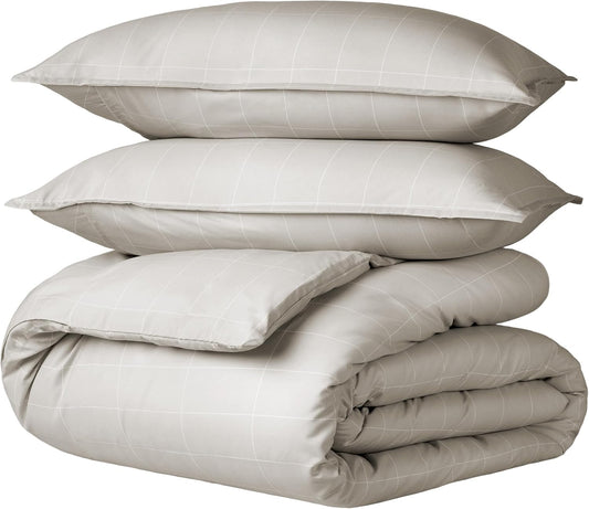 Bare Home Bedding Duvet Cover King Size - Premium 1800 Super Soft Collection - Lightweight, Cooling - Soft Breathable Bedding Duvet Cover (King, Grid - Stone/White)