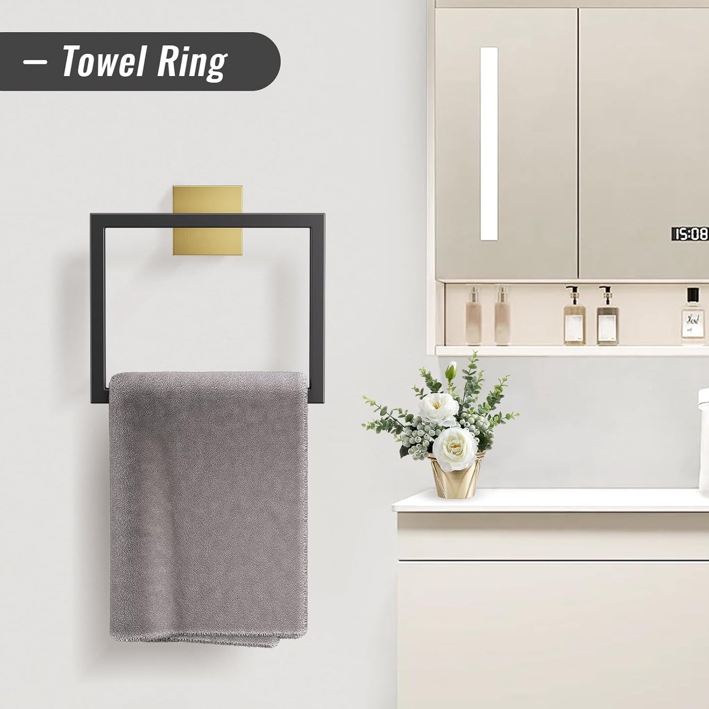 YACVCL 10-Piece Towel Bar Set,Black and Gold Bathroom Hardware Set, Black&Gold Bathroom Accessories Set, SUS304 Stainless Steel 23.6 Inch Towel Holder Towel Racks Set Wall Mounted