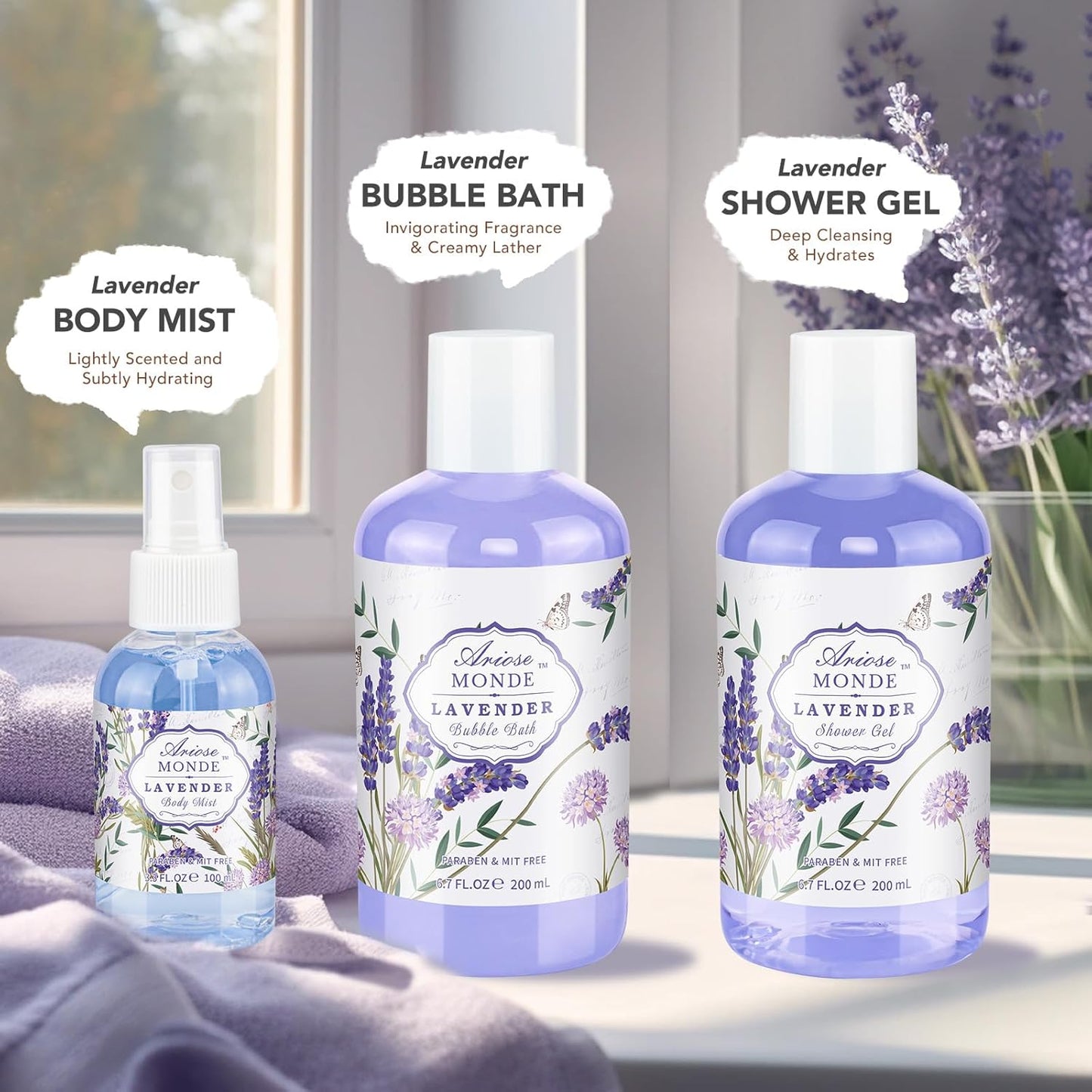 Lavender & Jasmine Scented Spa Gift Set for Women, Includes Body Lotion, Shower Gel, Salts, Bubble Bath, Body Mist, Soap, Bath Bombs