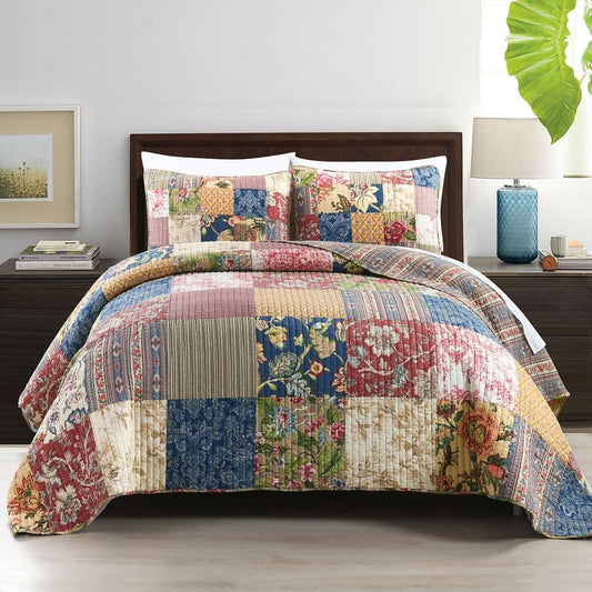ENASAL Cotton Bedspread Quilt Sets Reversible Bedding Coverlet Sets Comforters Vintage Luxury Gorgeous Floral Real Patchwork Bedspread,King Size