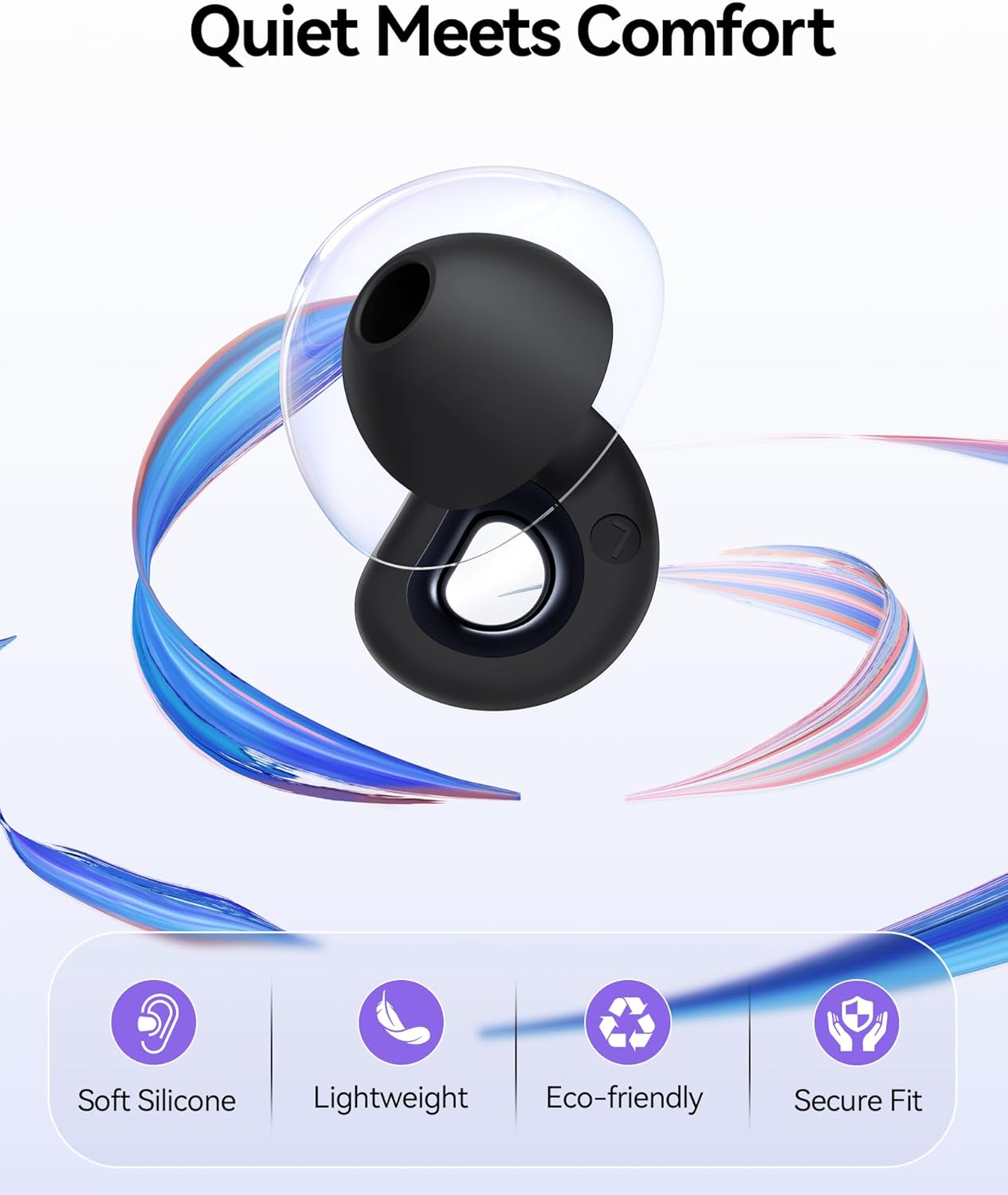 50dB Ear Plugs for Sleeping, Ultralight Noise Cancelling Ear Plugs with 7 Tips (2 Types) Earplugs for Sleep for Concert, Work, Airplane, Hearing Protection Earplugs for Noise Reduction Black