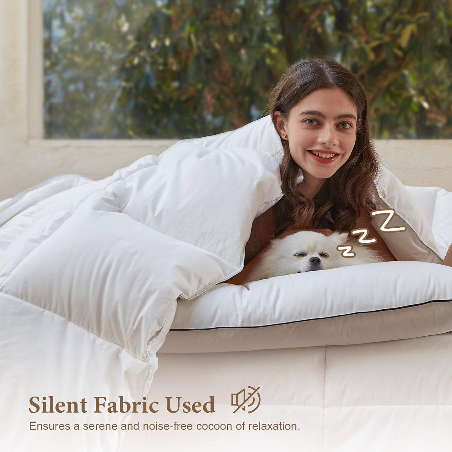 DWR Luxury Super King Down Feather Fibers Comforter, Ultra-Soft Cotton Blend Cover, Medium Weight for All Season Fluffy Duvet Insert with Ties (120x120 Inches, White)