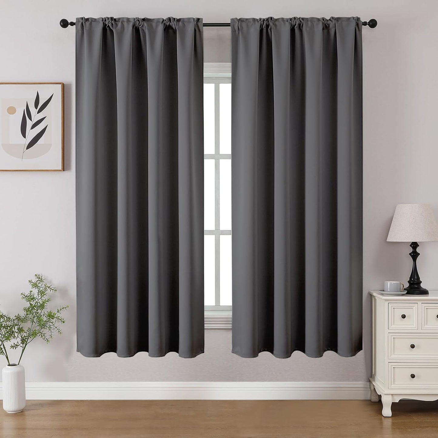 CUCRAF Light Grey Blackout Curtains 54 inch Length 2 Panels Set, Rod Pocket Room Darkening Drapes for Bedroom Living Room, Insulated Thermal Light Blocking Window Curtain (W52 x L54 Inch)