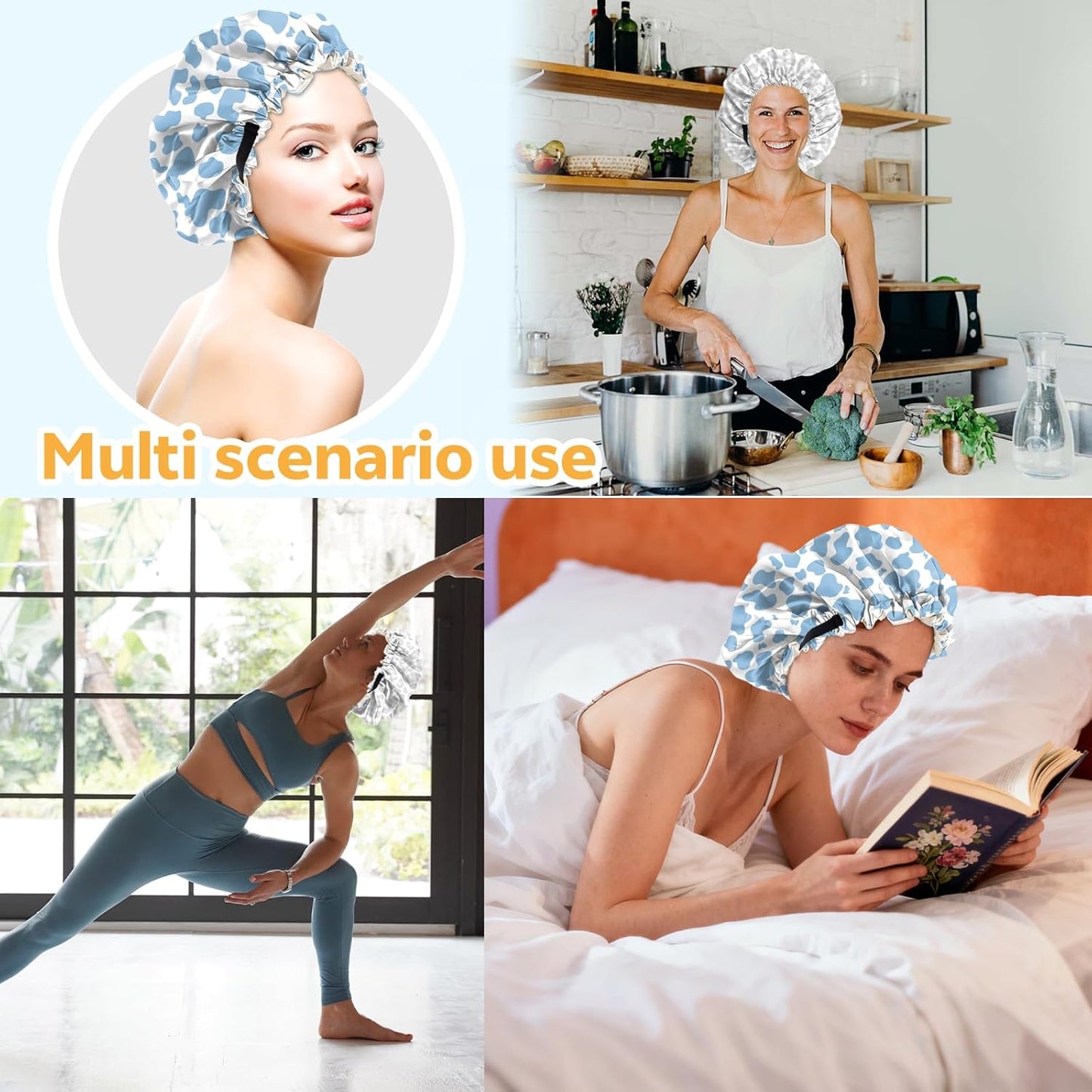 2 PCS Bonnets for Women Girls Satin Hair Bonnet Silk Adjustable Elastic Double Layer Hair Wrap Sleep Cap Comfort Cute-Cow Leopard