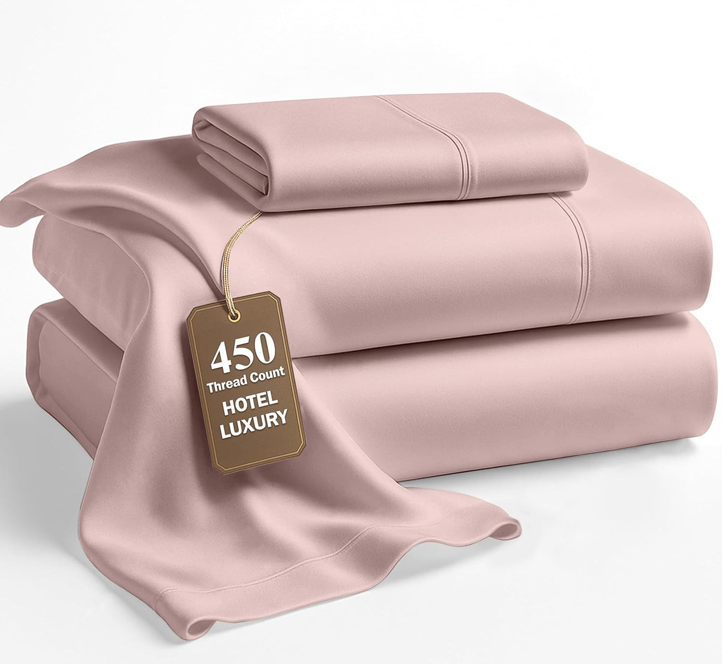 LANE LINEN Twin XL Bed Sheets – 450 Thread Count Cooling Sateen Sheets, Soft & Comfy, 15” Deep Pocket Fully Elasticized Fitted Sheet, Luxury Hotel Bedding, Sepia Rose