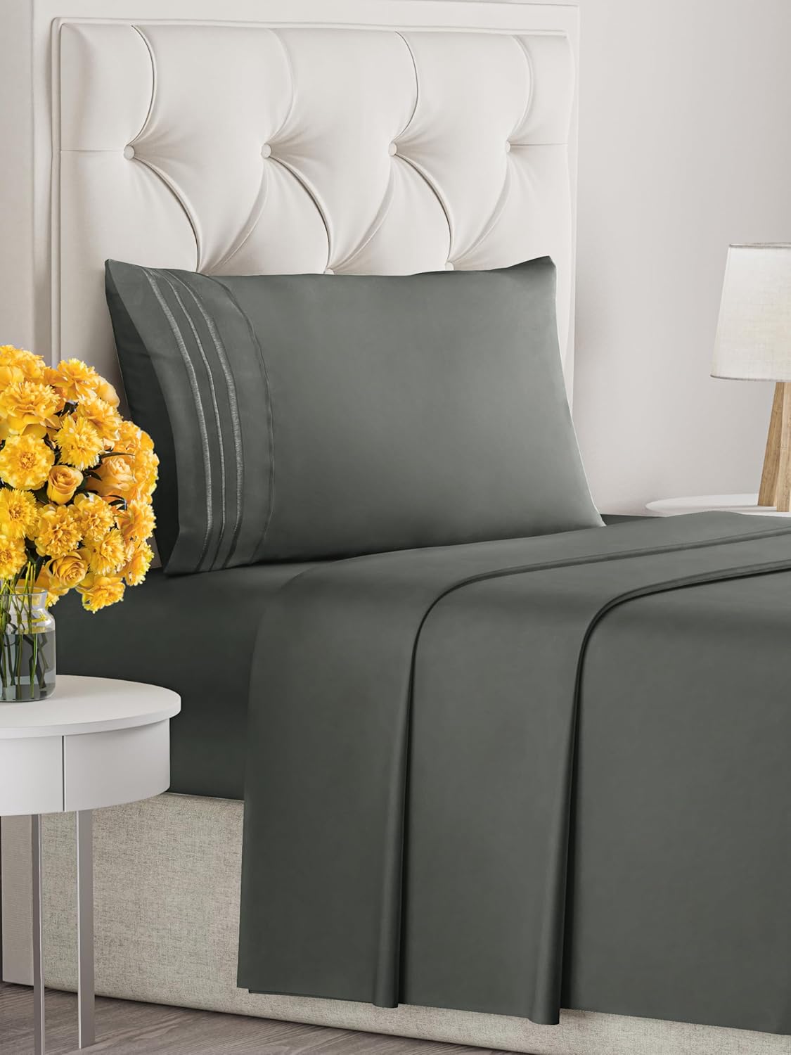 Twin XL Size 3 Piece Sheet Set - Extra Soft, Breathable & Cooling Sheets - Hotel Luxury Bed Sheets for Women & Men - Deep Pockets, Easy-Fit & Wrinkle-Free Sheets - Dark Slate Grey Oeko-Tex Bed Sheets
