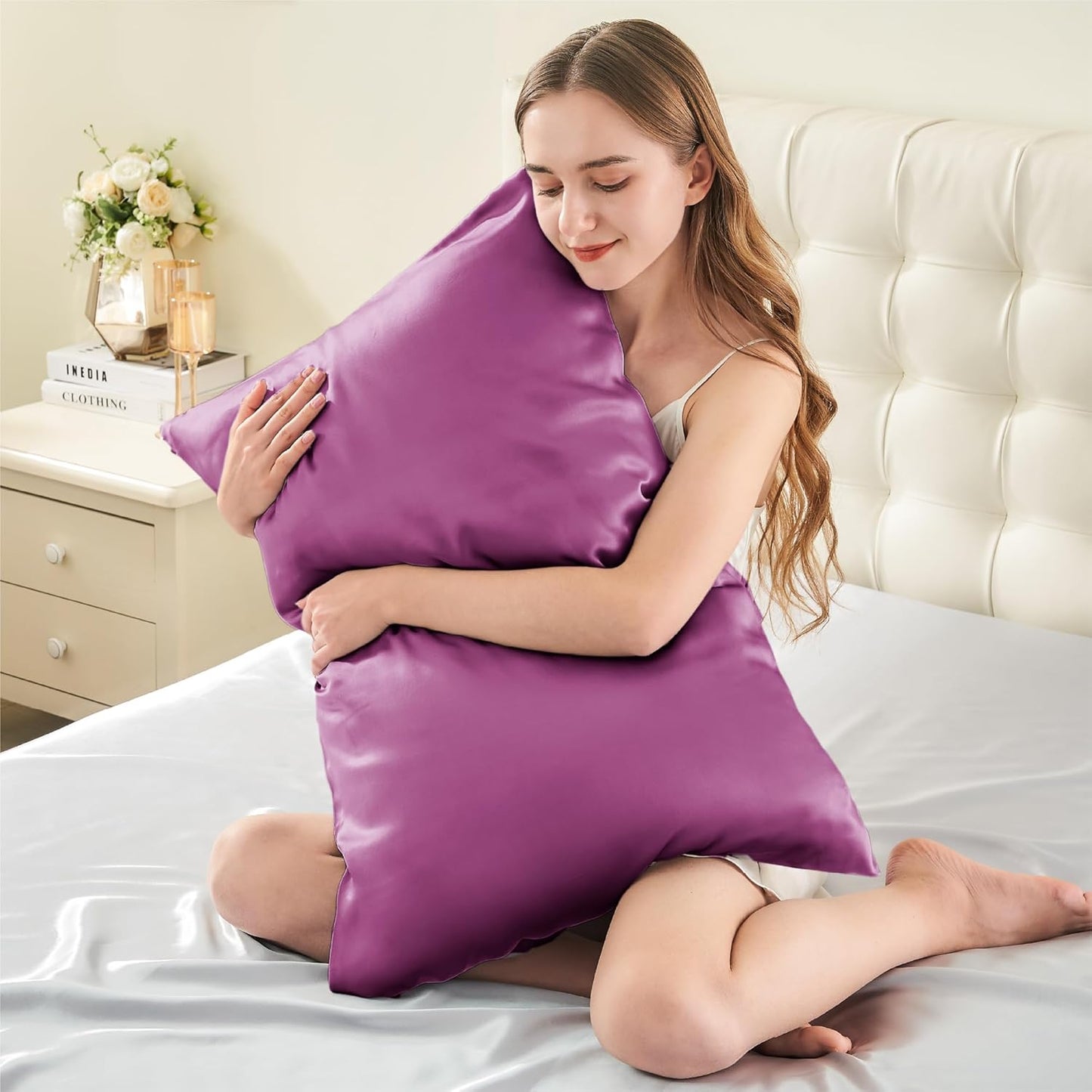 INFIIXSO Mulberry Silk Pillow Case King Size, Silk Pillowcase with Hidden Zipper 20"x36", Extraordinary Smooth and Soft Pillow Cases for Hair and Skin(Purple, 1 Pack)