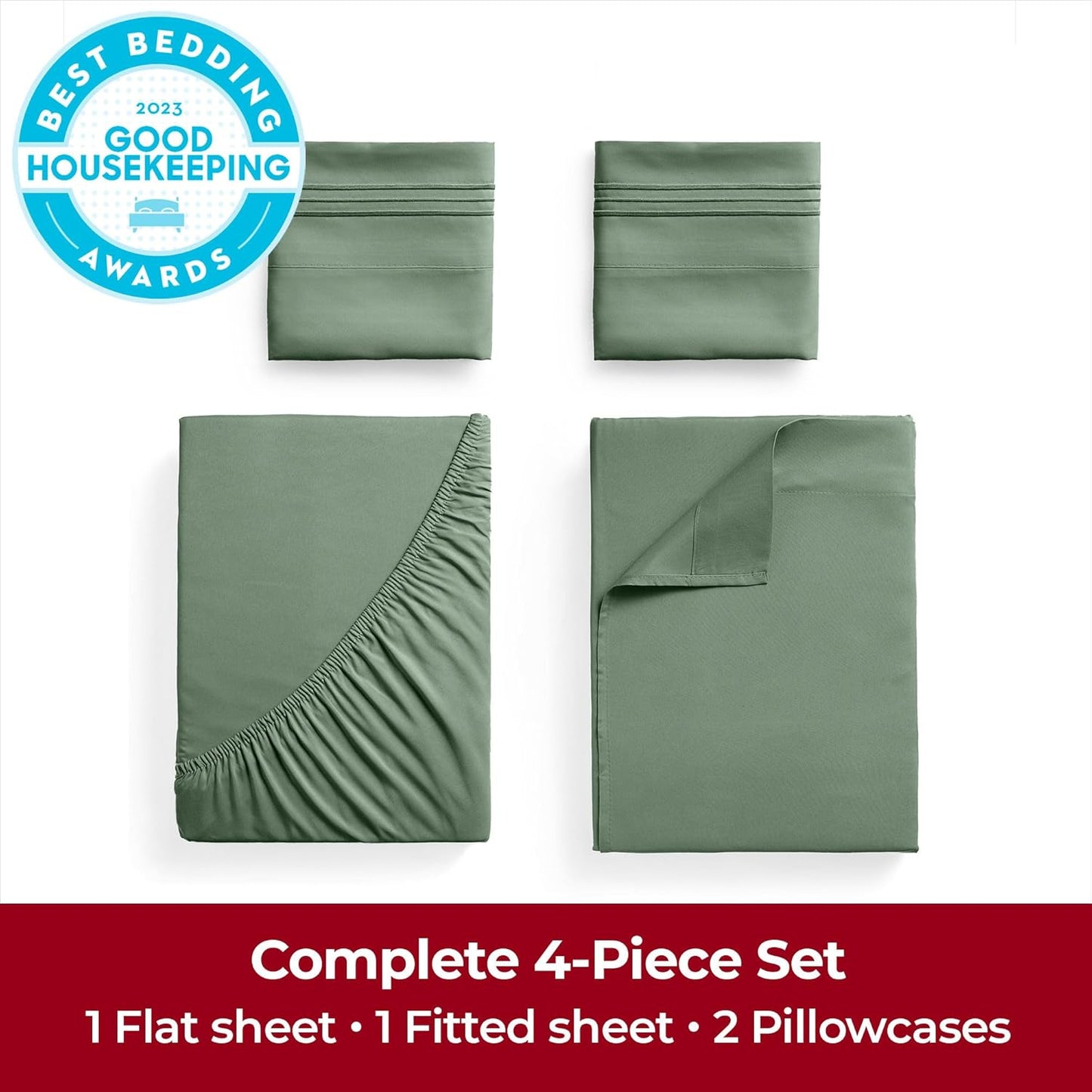Mellanni Extra Deep King Sheets - 4 PC Iconic Collection Bedding - Hotel Luxury, Ultra Soft, Cooling Bed Sheets - Wrinkle, Fade, Stain Resistant (King, Sage)
