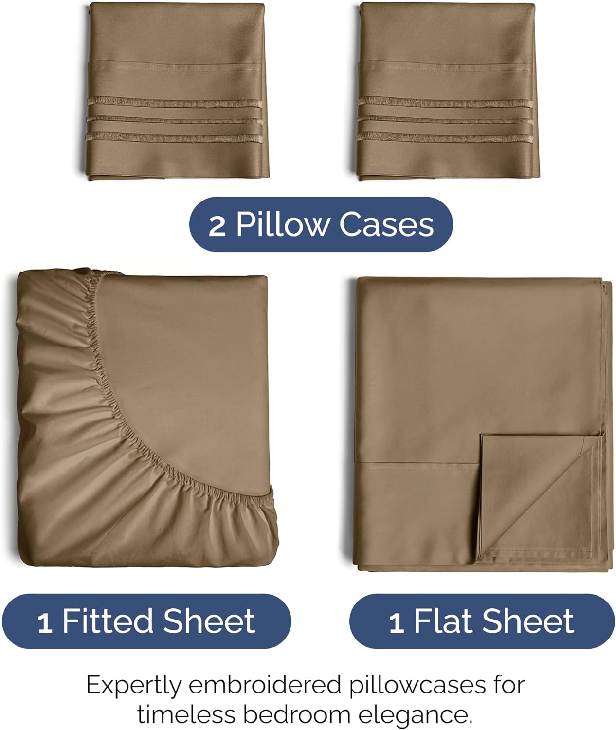 Full Size 4 Piece Sheet Set - Extra Soft, Breathable & Cooling - Hotel Luxury Durable Bed Sheets for Women & Men - Deep Pockets, Easy-Fit & Wrinkle-Free - Neutral Brown Oeko-Tex