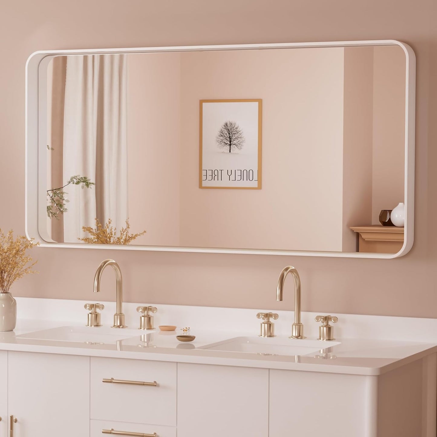 TETOTE 48 x 24 White Frame Mirror for Bathroom Metal Frame Wall Mounted Rectangle Mirror for Vanity with Sandy Textured Surface(Horizontal/Vertical)