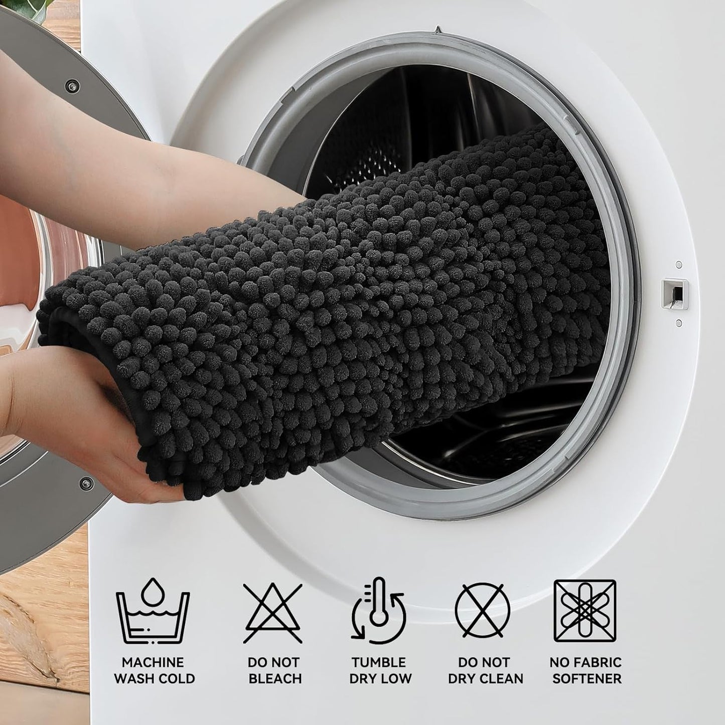 Bcoimo 24"×17" Chenille Bath Mat – Non-Slip with Backing Bath Rug Ultra-Absorbent and Machine Washable Bathroom Mat Quick-Dry Design. Ideal for Bathroom and Tub Areas