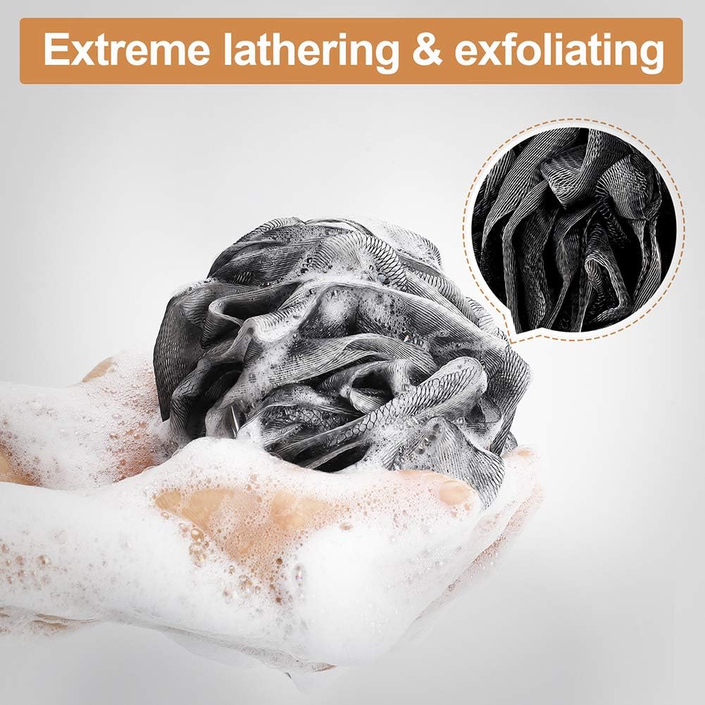 Loofah Bath Sponge, Novosun Soft Shower Sponge Set Extra Large Mesh Pouf Scrubber for Men and Women Exfoliate,Wash Sponge,Cleanse,Soothe Skin Pack of 4, XL 75g