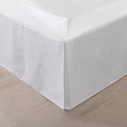 Full Bed Skirt, Wrap Around Bed Skirt with Pleated Corner, 18 Inch Drop Pleated Waffle Weave Bedskirts, Anti-Slip, Microfiber, White, 18'' Full