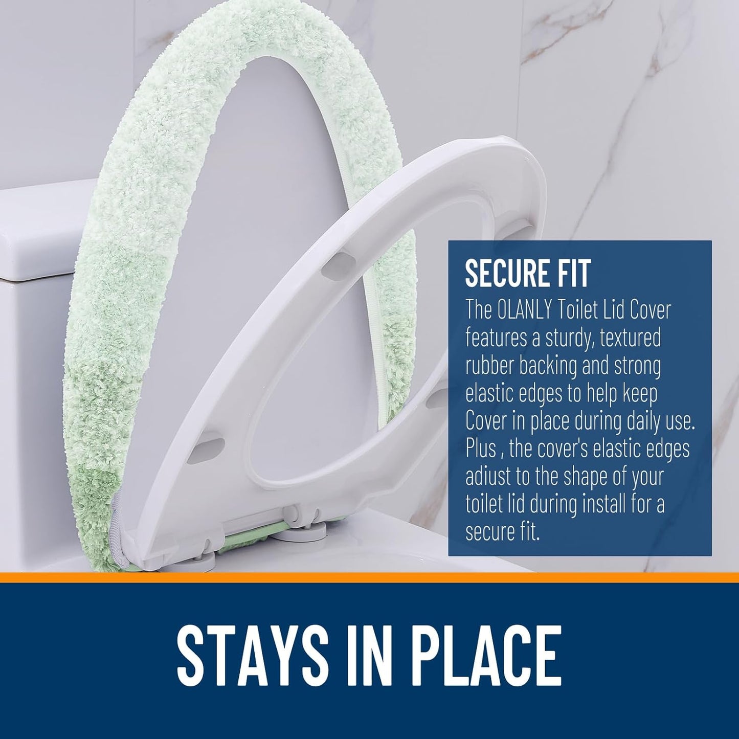 OLANLY Soft Microfiber Bathroom Toilet Lid Cover, Machine Washable Covers, 17.5x15, Stays in Place Rubber Backing, Fits Most Round, Elongated and Oblong Lids, Accessories Decor, Sage Green