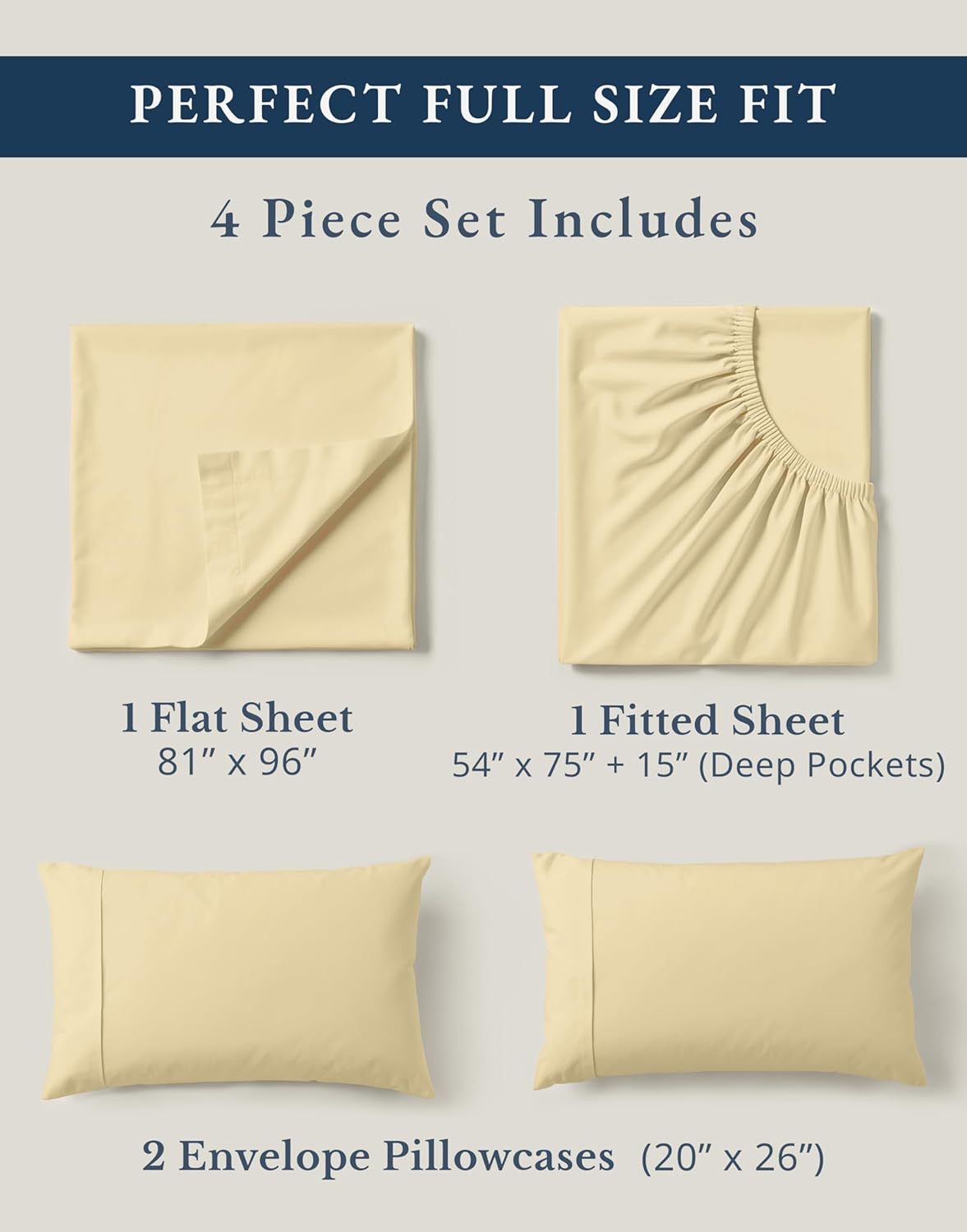 LANE LINEN 100% Organic Cotton Full Size Bed Sheets, Sustainably Produced Okeo Tex Certified Cotton Sheets Full, Luxury Hotel Percale Soft & Comfy Comes in Variety of Colors- Vanilla