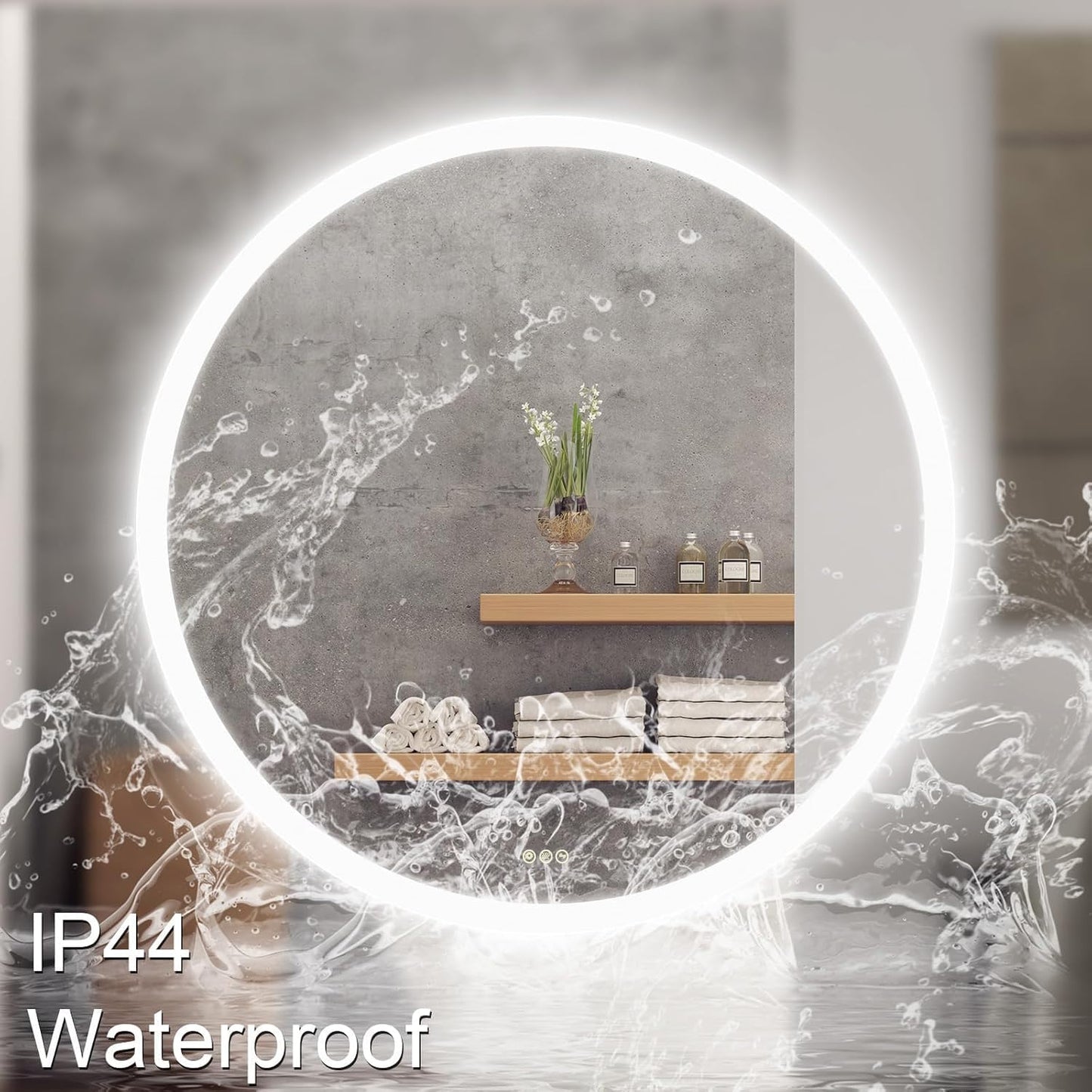 Wall-Mounted LED Round Bathroom Mirror, Makeup Mirror (32 inches x 32 inches,) 3 Color Stepless Dimmable Memory Bathroom Vanity Mirror with Lights CRI90+ 3000-6400K Smart Mirror with Touch