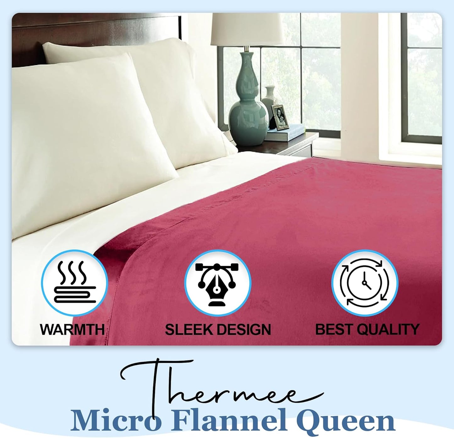 Thermee Micro Flannel Twin Size Blankets, Lightweight All Seasons Cozy Blanket, Throw Blankets for Home and Living Room, Comfy & Soft Blanket for Couch, Machine Wash, No Pilling - Burgundy