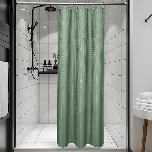 3 in 1 Shower Curtain Set, Waffle Shower Curtain and Liner Set with 6 Double Sided Shower Curtain Hooks, 258GSM Luxury Weighted Cloth Shower Curtains for Bathroom, 36 W x 72 H, Sage Green