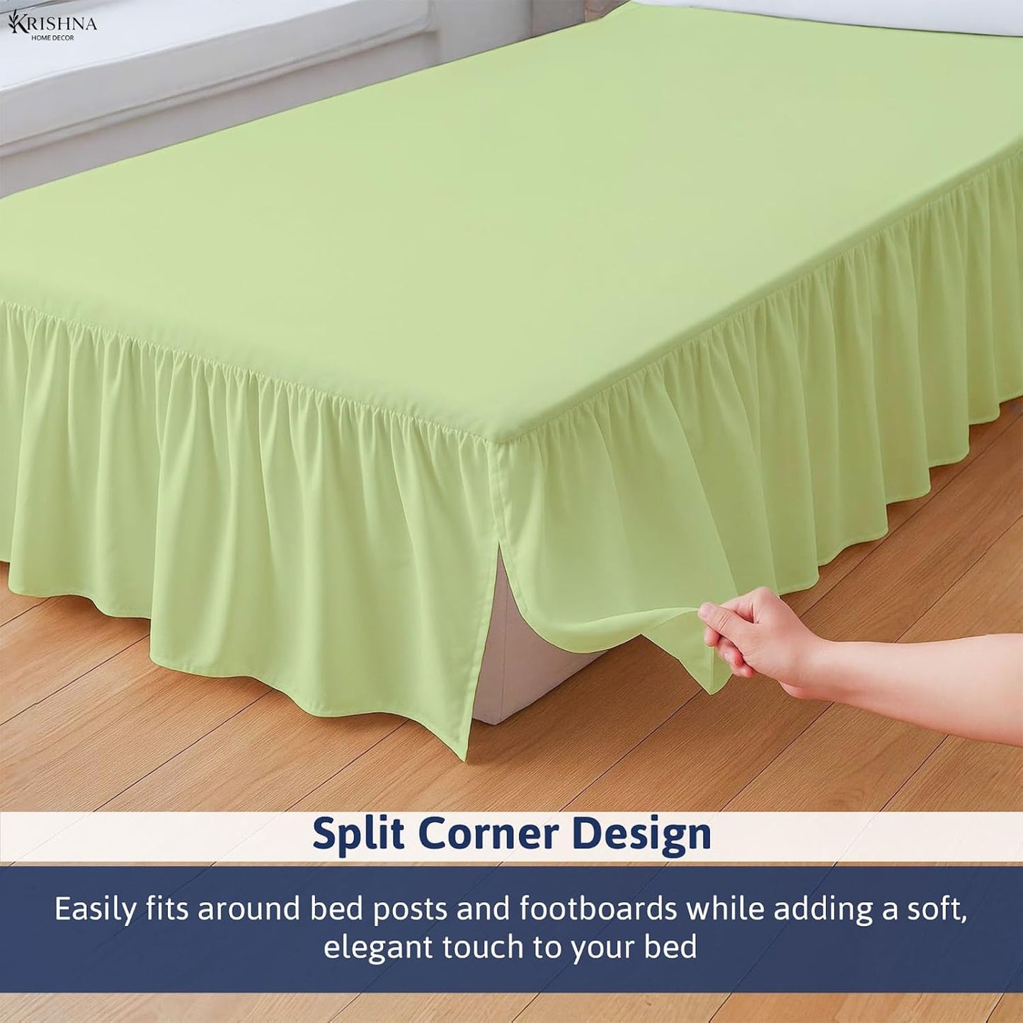 KRISHNA Ruffled Bed Skirt with Split Corners Queen, 100% Microfiber Hotel Quality, 24 Inch Drop Dust Ruffle Gathered Bedskirt with Platform, 60" x 80", Sage